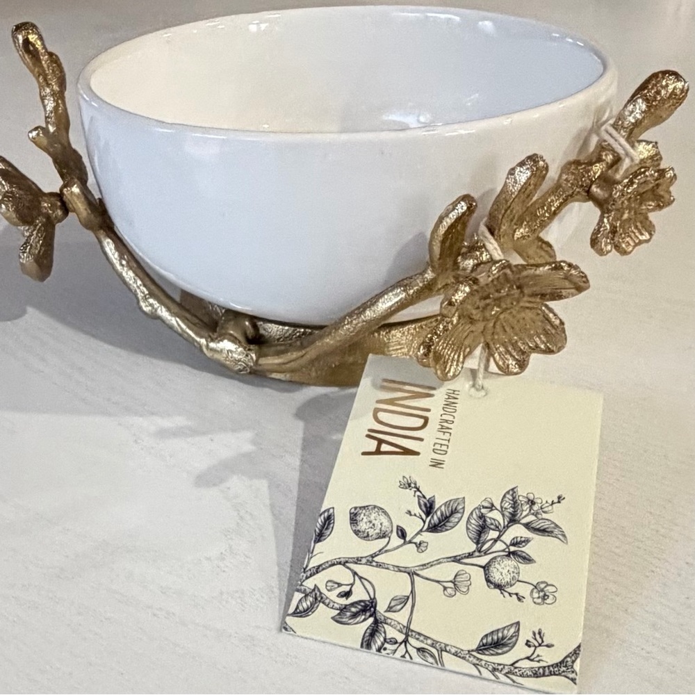 White Ceramic Bowl with Gold Branch Design - Picture 4 of 11